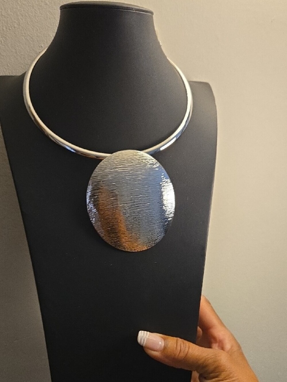 Silver Statement Disc Necklace and Stud Earring Set